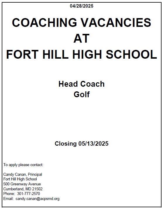 Fort Hill Golf Coach Vacancy